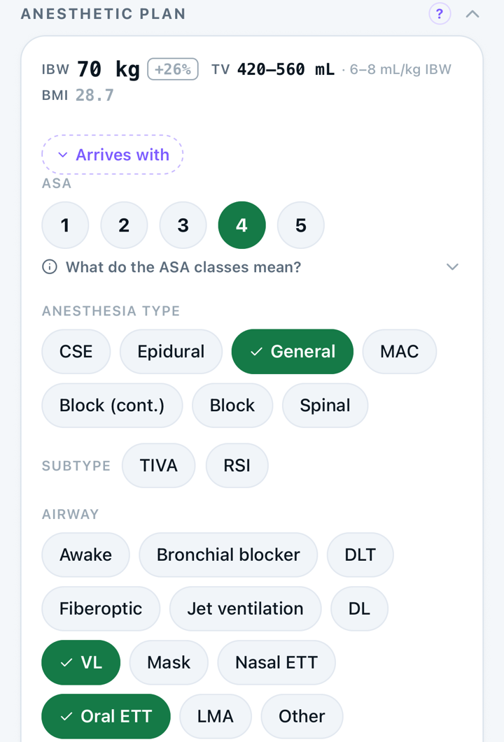 Capnolog plan editor — The anesthetic plan