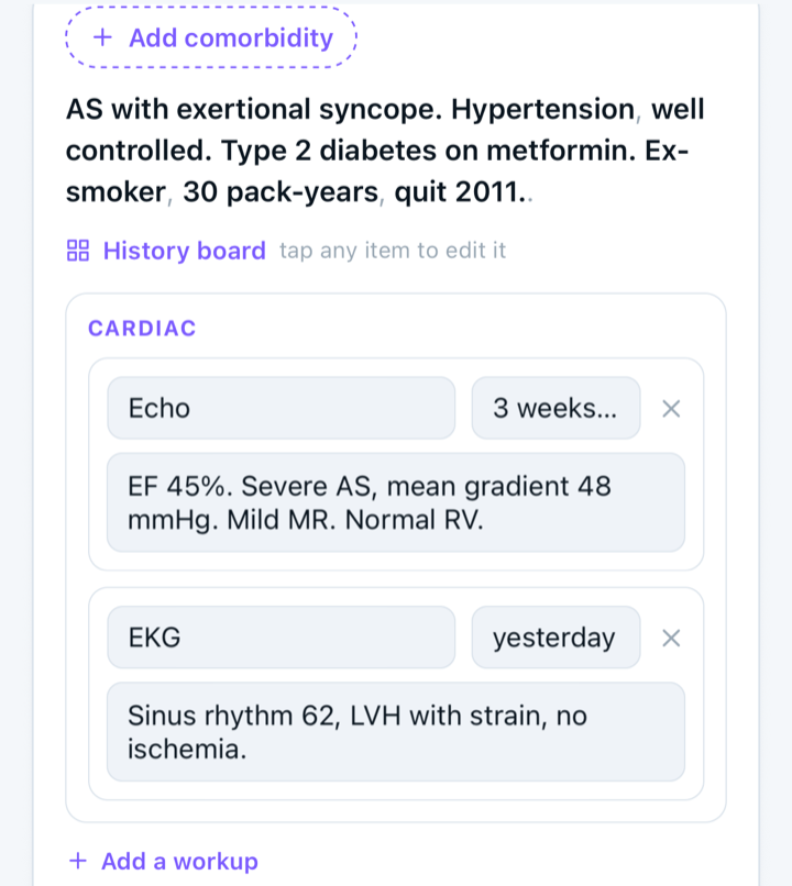 Capnolog plan editor — History & comorbidities