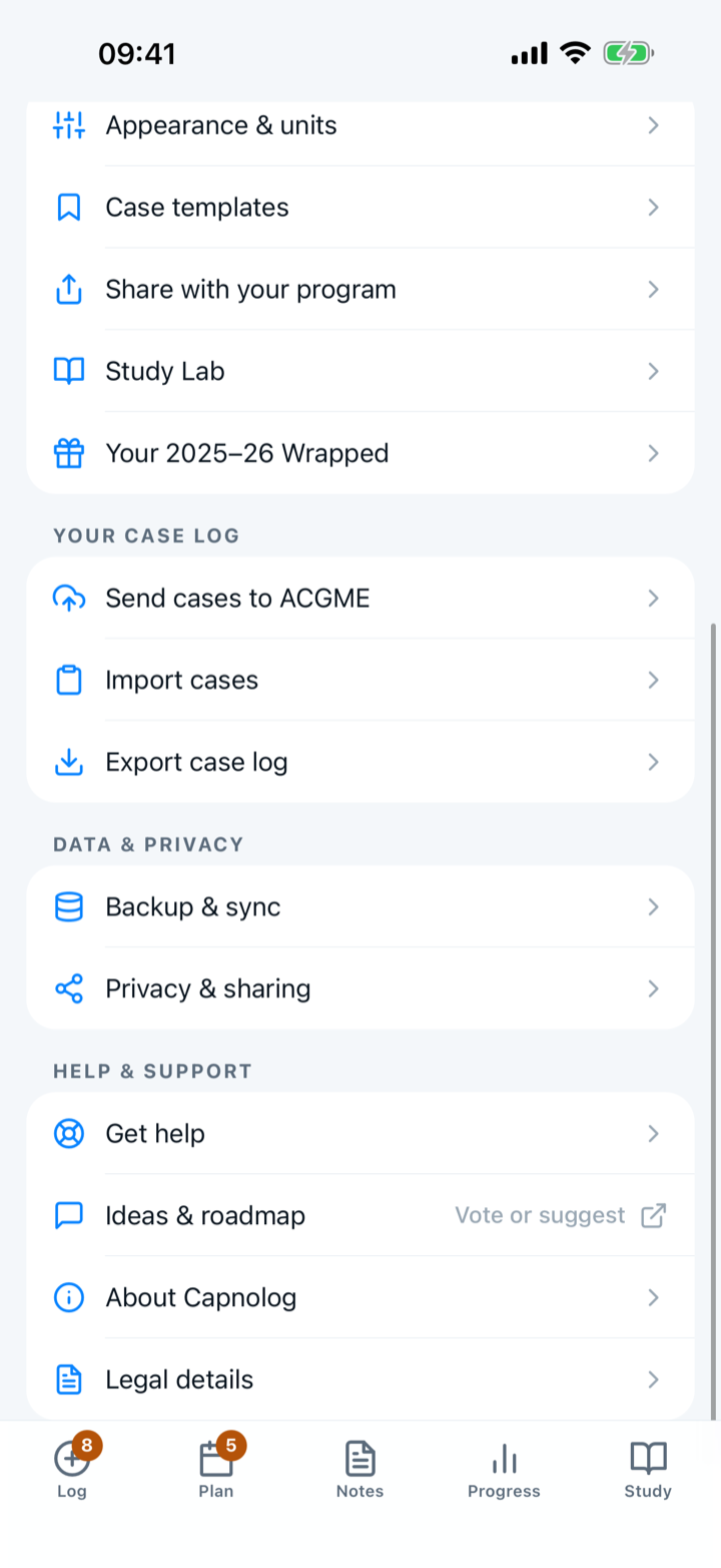 The Settings list, scrolled to the Help and support group and the “Get help” row.